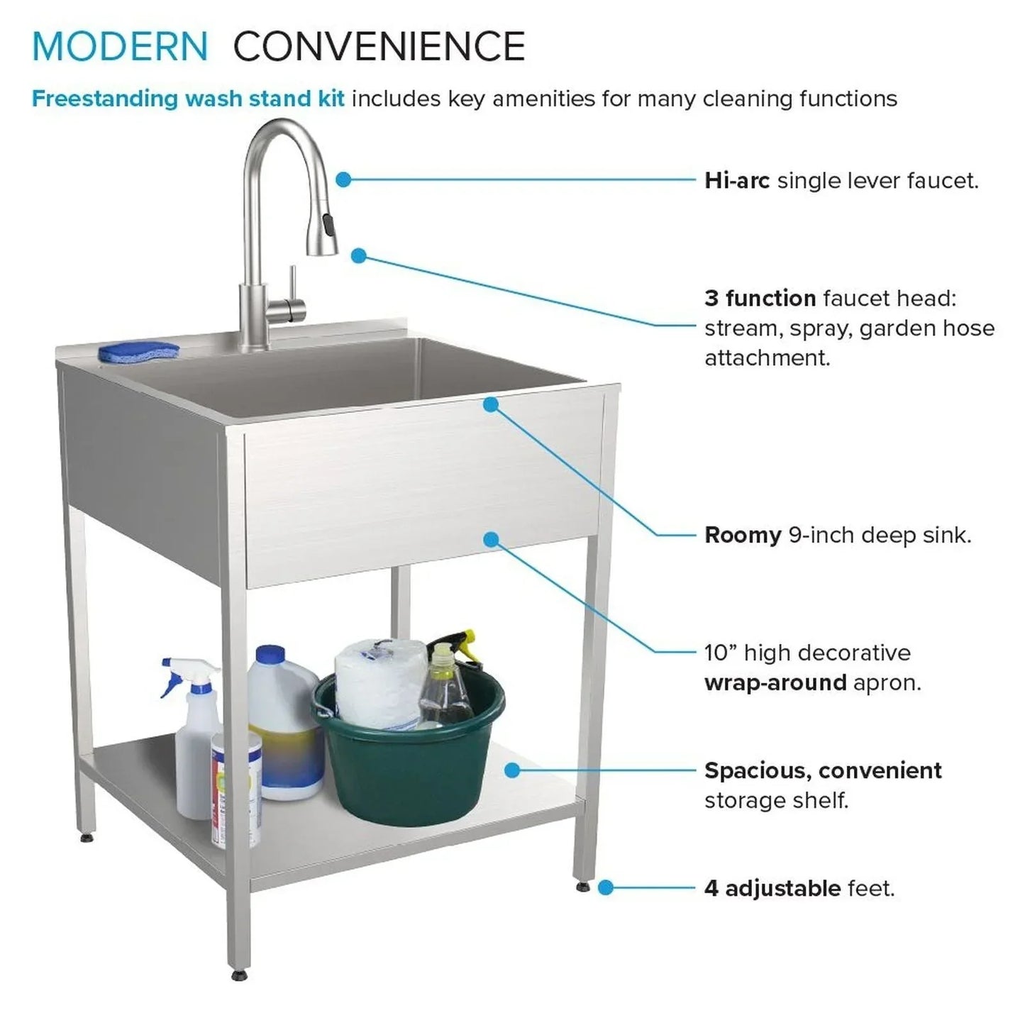 24-in W x 22-in D x 35-in H Stainless Steel Laundry Sink and Wash Stand