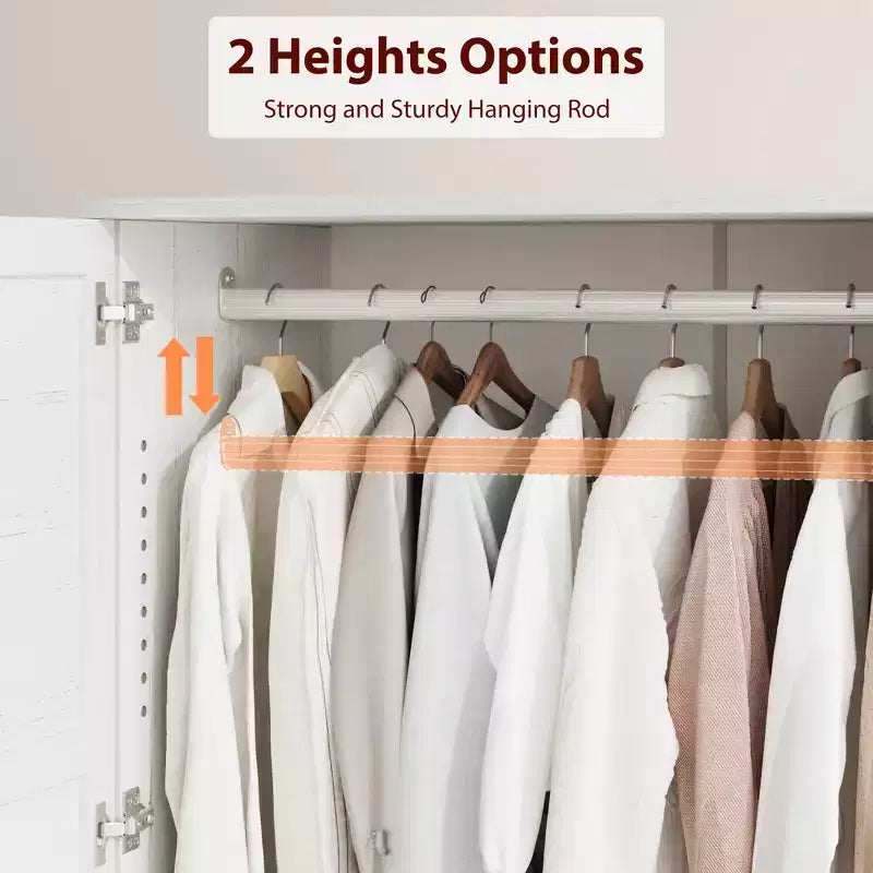 Armoire Wardrobe Closet with 4 Doors,72 in Wooden Wardrobe Cabinet with Hanging Rod, Freestanding Tall Clothing Armoire Storage Cabinet