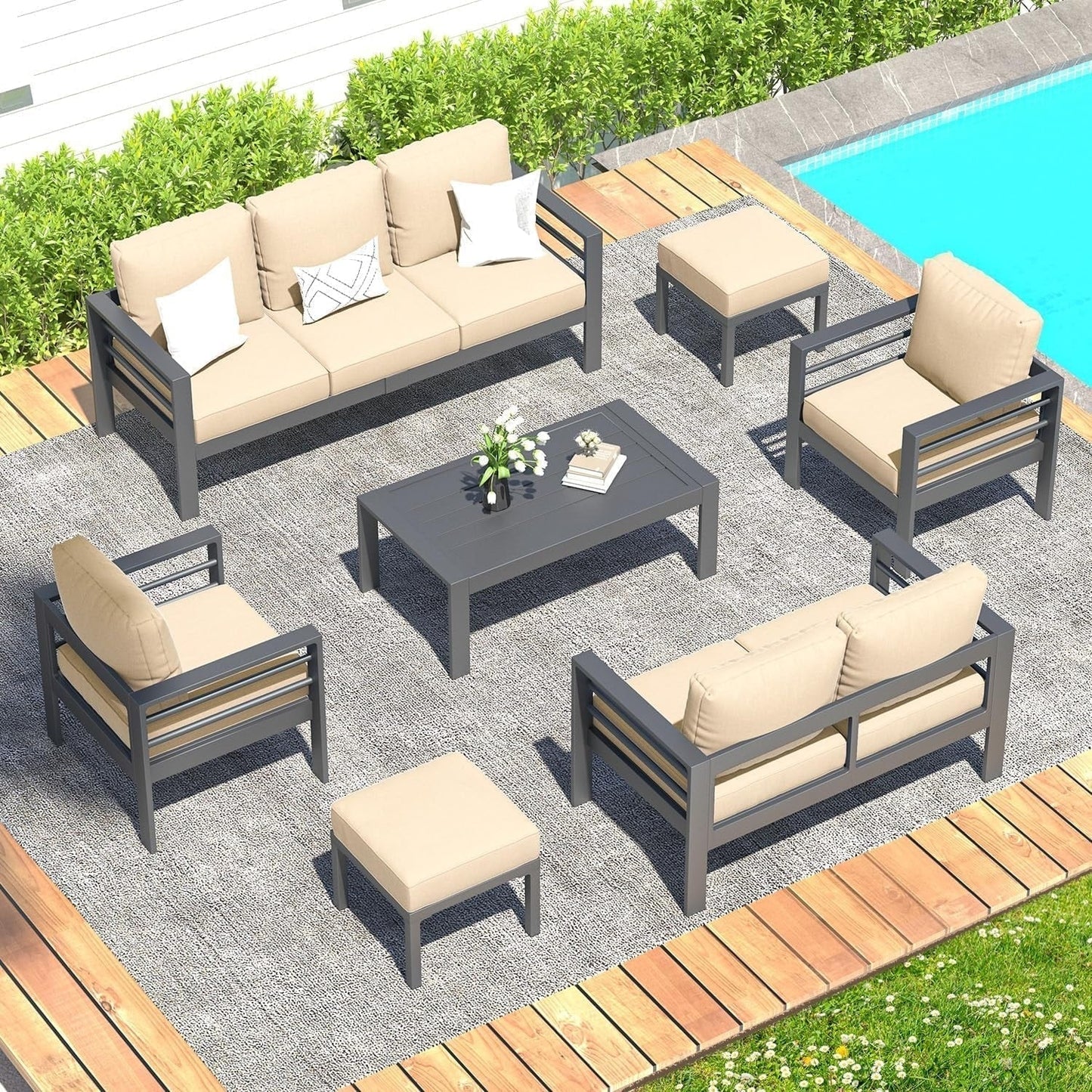 AECOJOY 7 Pieces Aluminum Patio Furniture Set Outdoor Conversation Set