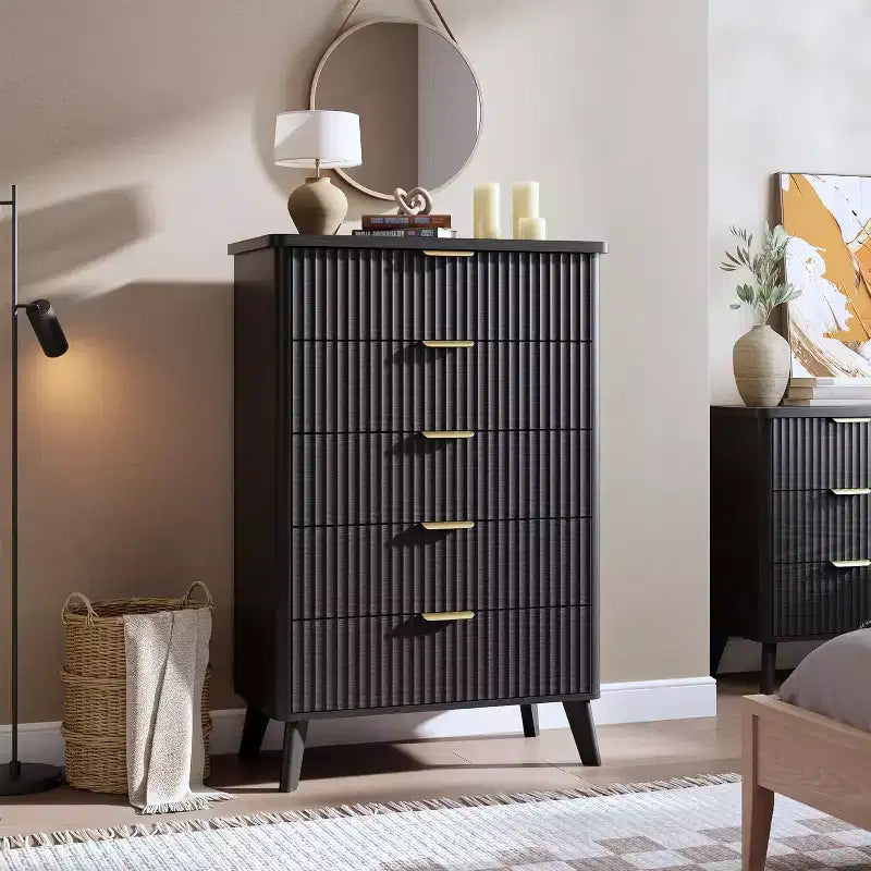 5-Drawer Fluted Dresser, 47.2-Inch Tall Chest of Drawers, Curved Design