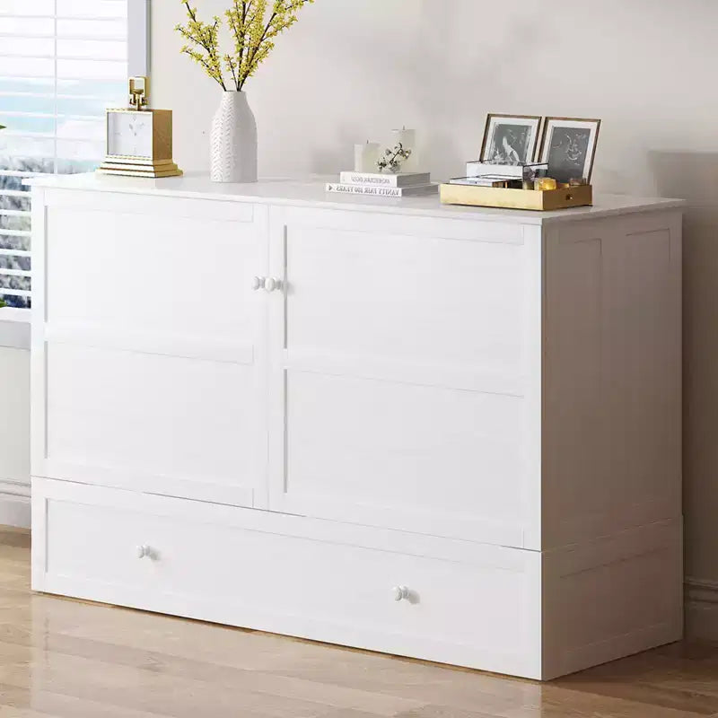 Murphy Bed Cabinet, Modern Murphy Bed Queen with Mattress, Built-in USB Charging Station & Drawers