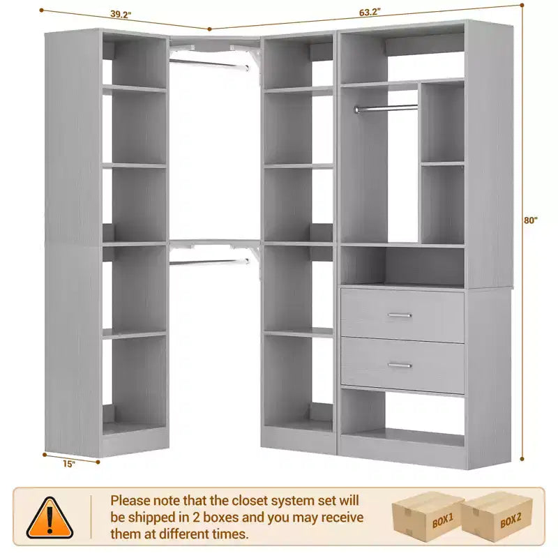 Corner Closet Organizer System with 2 Drawers