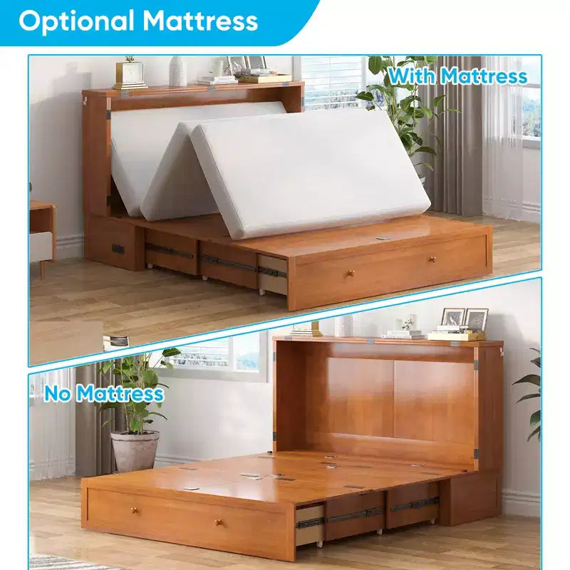 Murphy Bed Cabinet, Modern Murphy Bed Queen with Mattress, Built-in USB Charging Station & Drawers