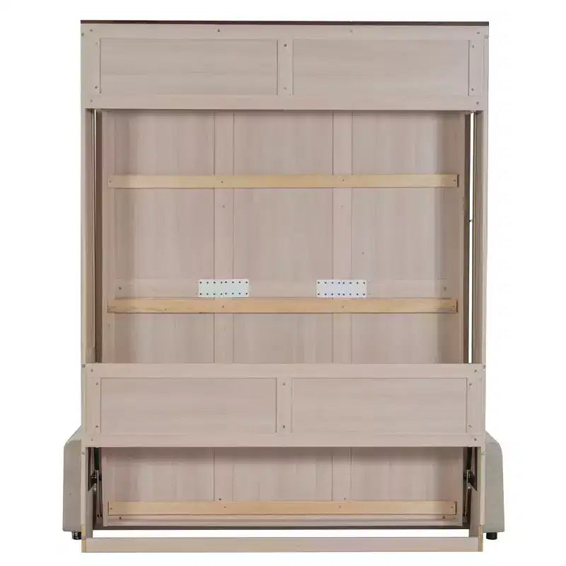 Queen Size Murphy Bed with Sofa and LED Lights – Beige