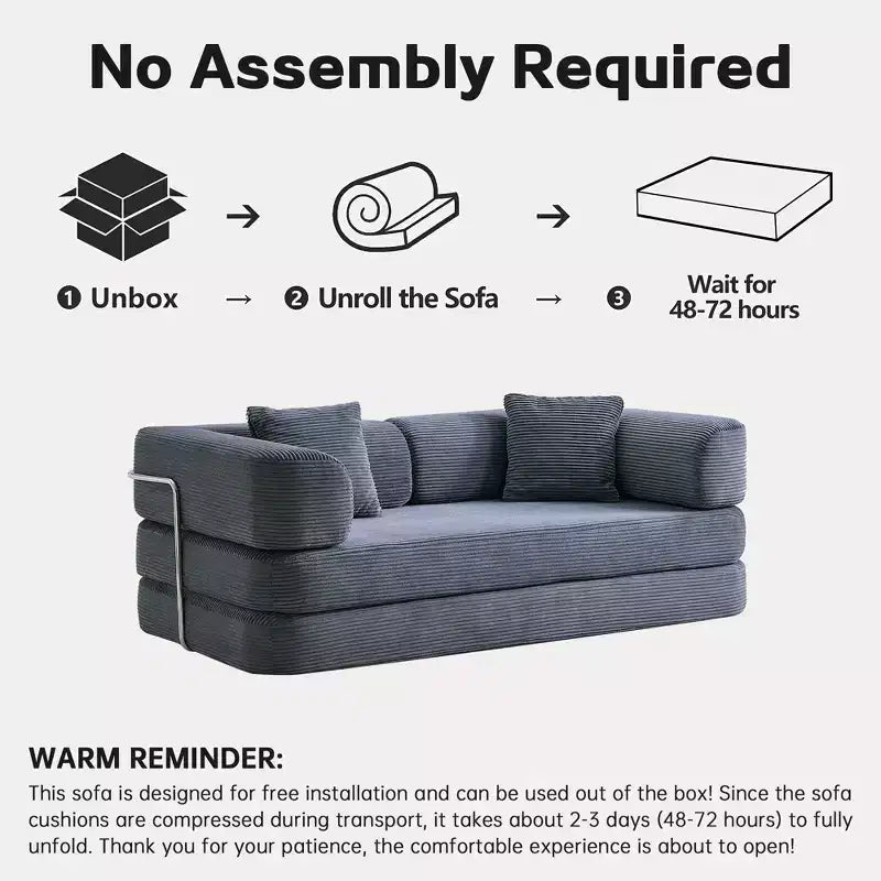 Okak Convertible Floor Sofa Bed Loveseats with Blanket & Pillows,Corduroy Fabric Futon Couch for Living Room,Apartments