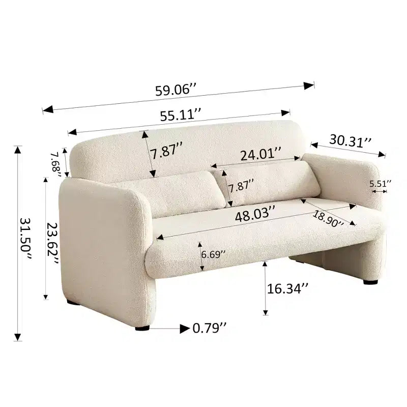MAYEERTY Modern Lamb Fabric Loveseat Sofa Solid Wood Frame Toss Pillow Included