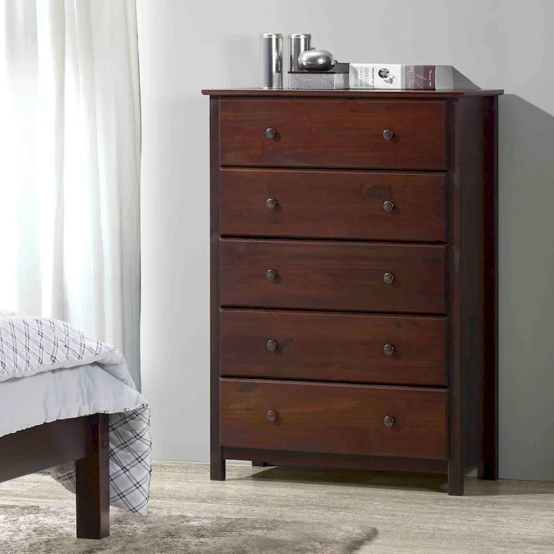 Grain Wood Furniture 5-drawer Solid Wood Chest