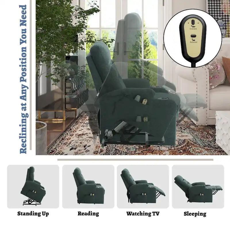 Soft Upholstered Electric Massage Recliner with Cup Holder & Dual Remote