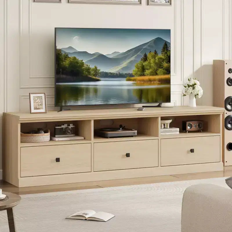 70" TV Stand for TVs up to 80", Mid Century Modern Entertainment Center with Drawers & Shelves