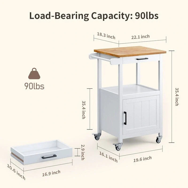 Wooden Kitchen Island Trolley Cart with Drawers