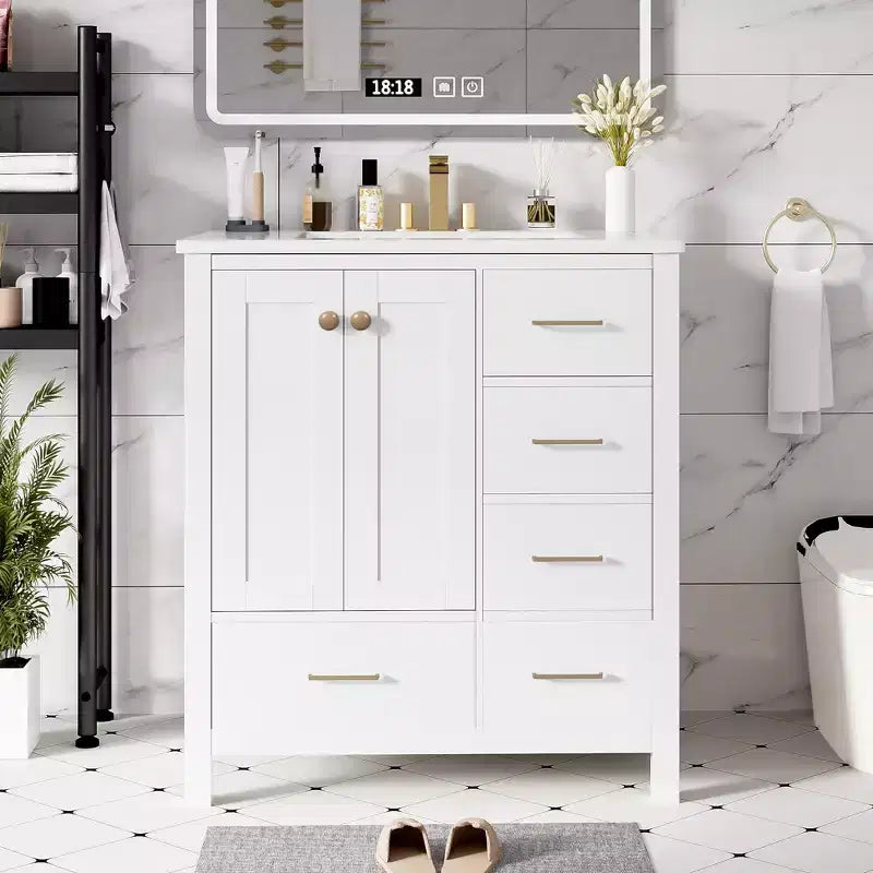 30-Inch Bathroom Vanity with Sink, Storage Drawers & Soft-Close Doors