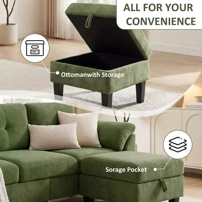 76.4-Inch Modern Three-Seater Sofa with Armrests and Pillows in Chenille Beige