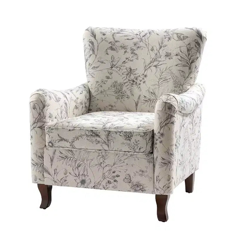 Vincent Wooden Upholstered Armchair with Fabric Pattern and Wingback Design for Bedroom| ART OF LIVING DESIGNS