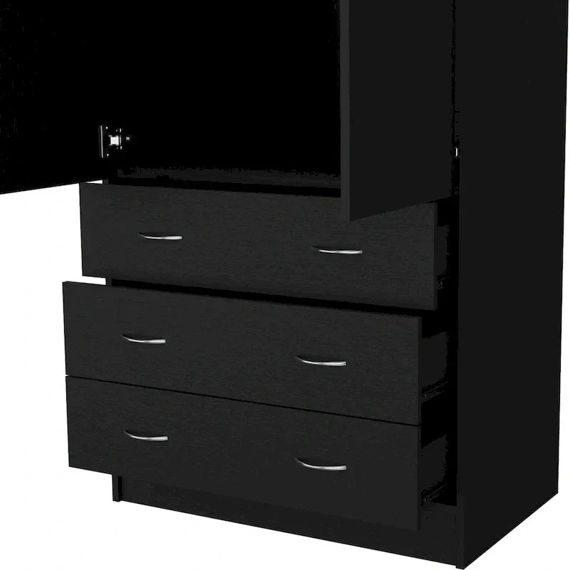 19  Modern Double-door Armoire with 3 Drawers and 1 Hanging Rod for Bedroom