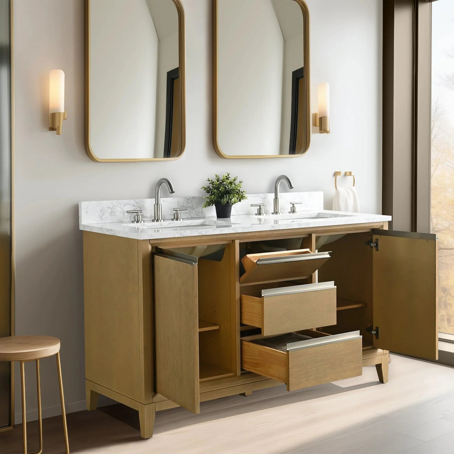 Vanity Art Bathroom Vanity with Ceramic Sink and Engineered Marble Top