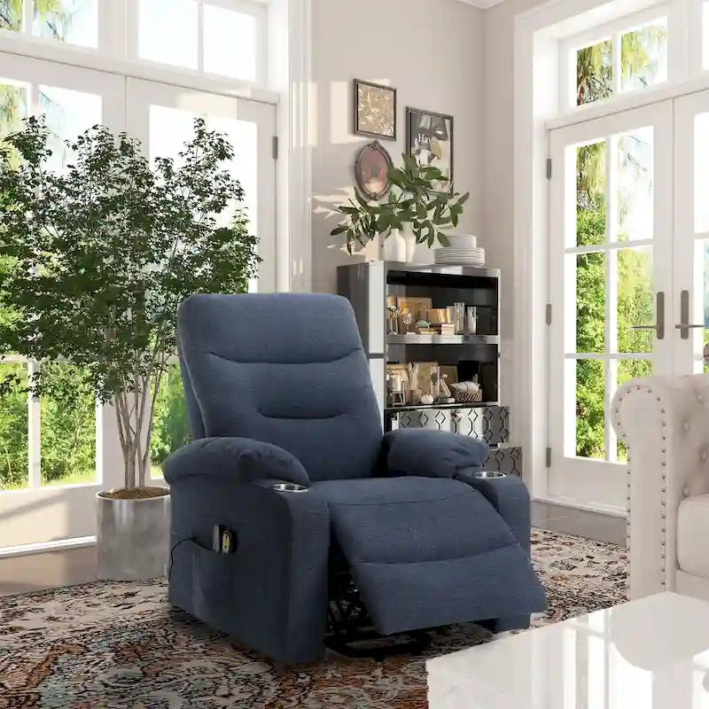 Soft Upholstered Electric Massage Recliner with Cup Holder & Dual Remote