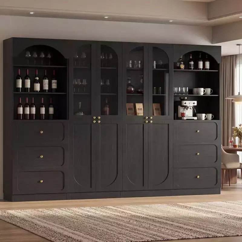 Besiost Combination Pantry cabinet with doors, Set of 2 bookcase with glass doors and shelves