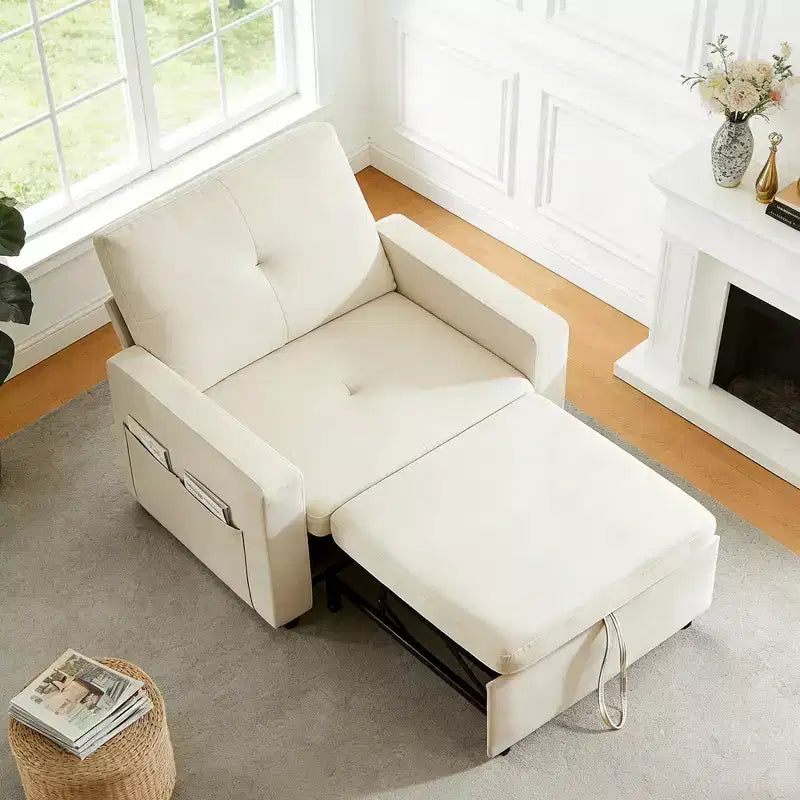 42.5" 3-in-1 Convertible Sleeper Chair Bed with Adjustable Backrest and Side Pockets