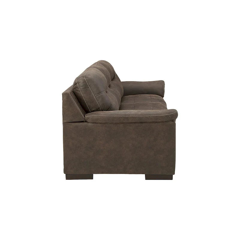 Pebble Brown Faux Leather Sofa with Tufted Styling & Pillow Top Armrests