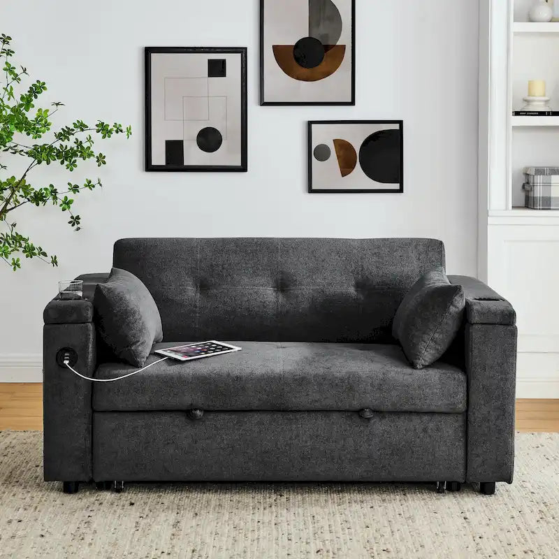 54 Pull-Out Sleeper Sofa Bed Double Seat Recliner Sofa Bed