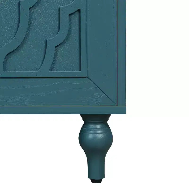 Large Storage Cabinet with Metal Handle, Carved Flower Doors, Wooden Mordern Sideboard Console with Adjustable Shelves