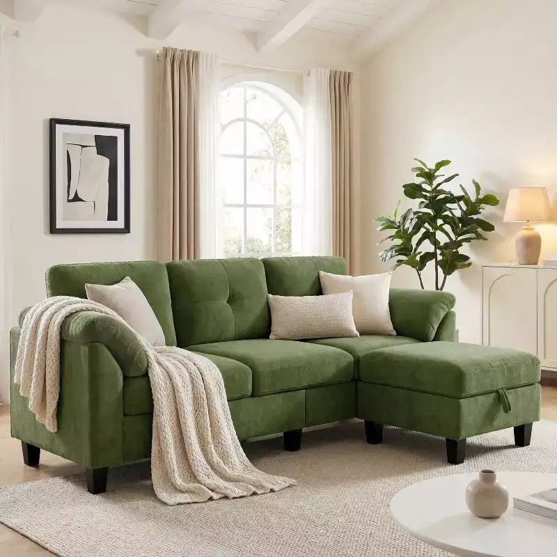 76.4-Inch Modern Three-Seater Sofa with Armrests and Pillows in Chenille Beige