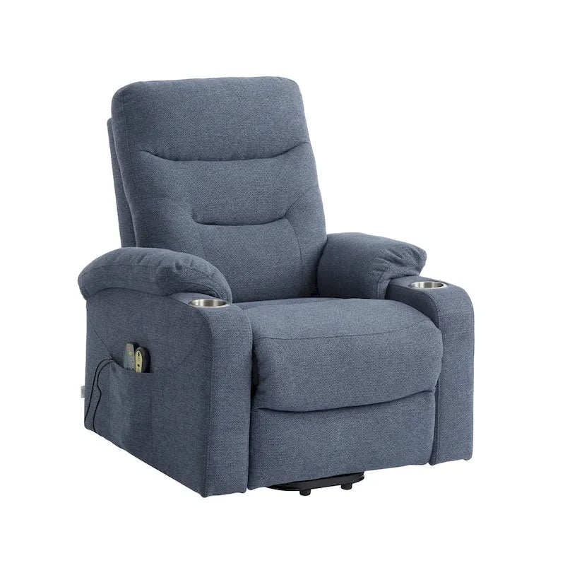 Soft Upholstered Electric Massage Recliner with Cup Holder & Dual Remote