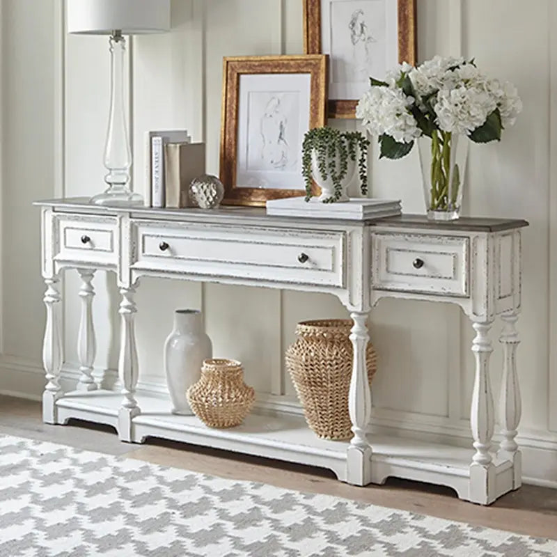 Antique White & Weathered Bark 72 Inch Hall Console Table