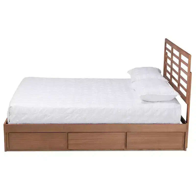 Full Piera Modern Wood 3 Drawer Platform Storage Bed Walnut/Brown - Baxton Studio