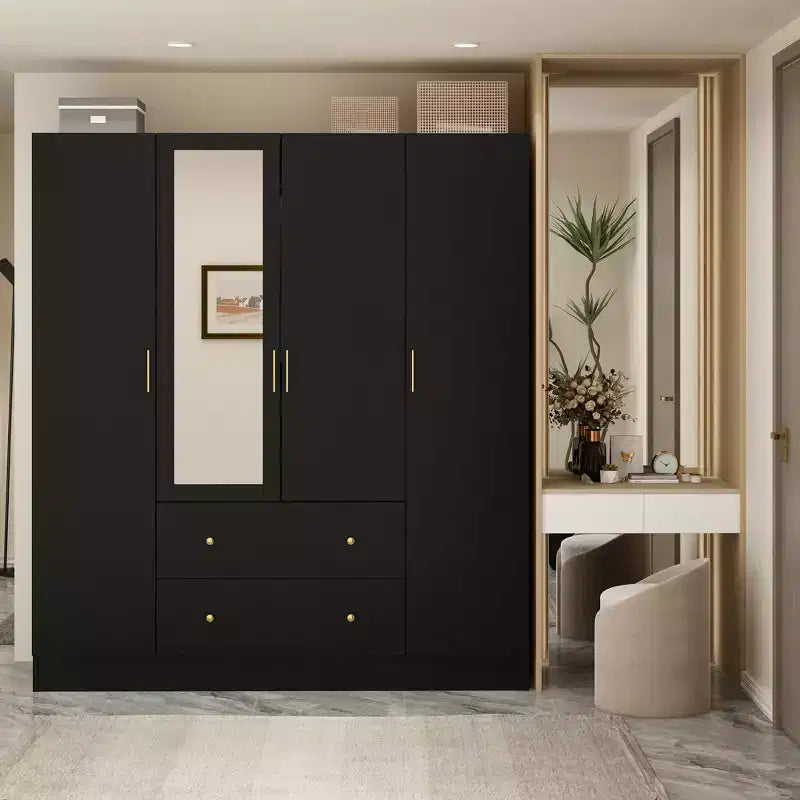 Modern Wardrobe with Mirror Closet Organization Armoire: Sturdy Rails, Smooth Drawers Practical & Stylish