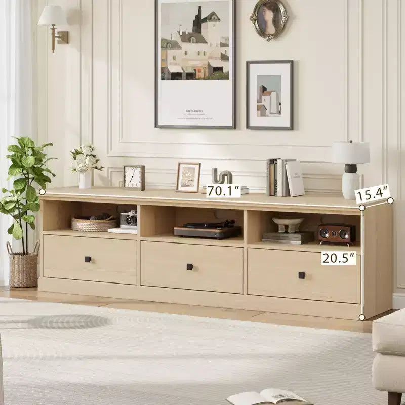 70" TV Stand for TVs up to 80", Mid Century Modern Entertainment Center with Drawers & Shelves