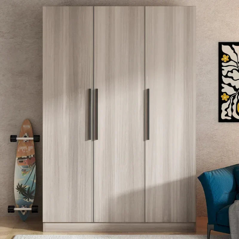 Wardrobe Armoire Wooden Closet Cabinet 6 Storage Cube and Hanging Rod