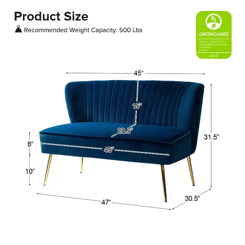 Velvet Nicolas Loveseat Chair Contemporary 2-Seater Sofa for Living Room and Bedroom Tufted Back Loveseat | Karat Home
