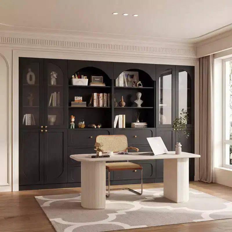 Besiost Combination Pantry cabinet with doors, Set of 2 bookcase with glass doors and shelves