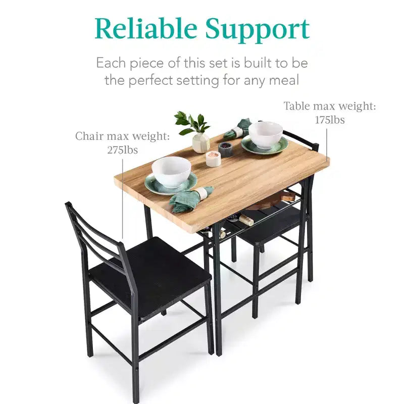 Best Choice Products 3-Piece Modern Dining Set, Square Table & Chairs Set w/ Steel Frame, Built-In Storage Rack