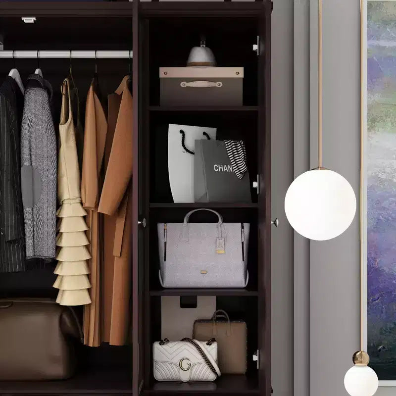 Wardrobe with Mirror 3 Doors 5 Drawers Classic Style