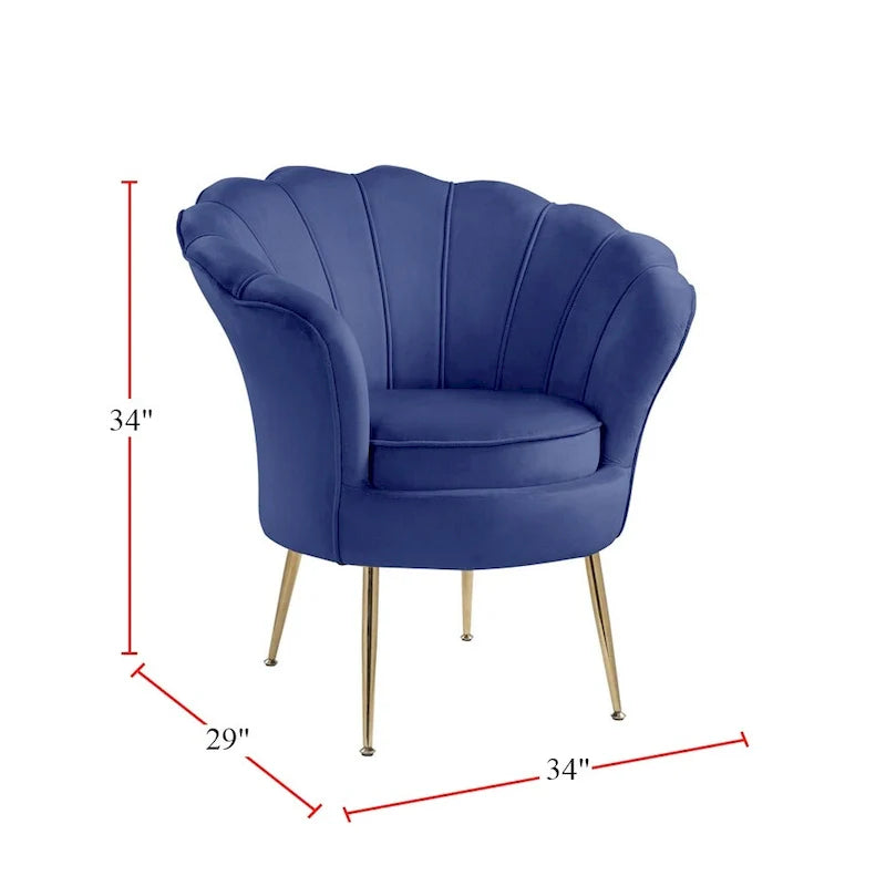Velvet Scalloped Back Barrel Accent Chair with Metal Legs