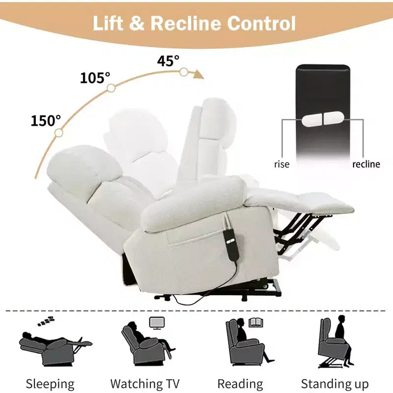 Oversized Power Lift Recliner Chair, Adjustable Reclining Sofa Chair for Elderly, Recliner with Remote Control and Side Pocket