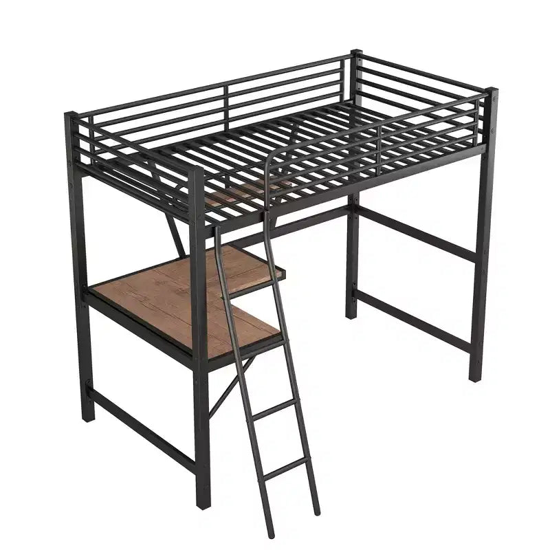 Metal Twin Size Loft Bed with Desk for Kids Teens, Hight Twin Loft Bed Frame with Small Shelf