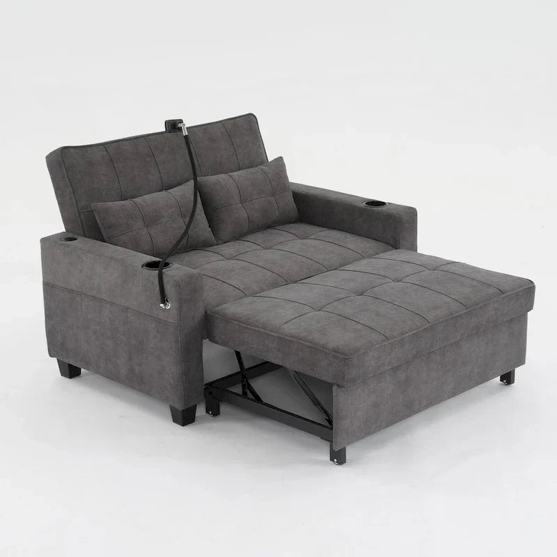 3-in-1 Pull Out Convertible Sleeper Sofa Bed with USB Ports