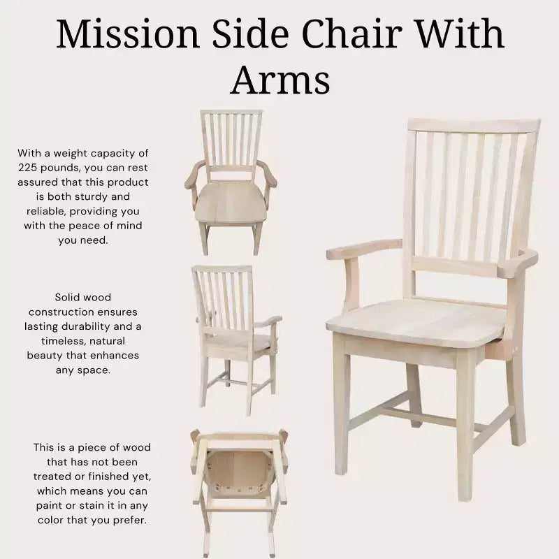Mission Side Chair with Arms – Unfinished Solid Wood