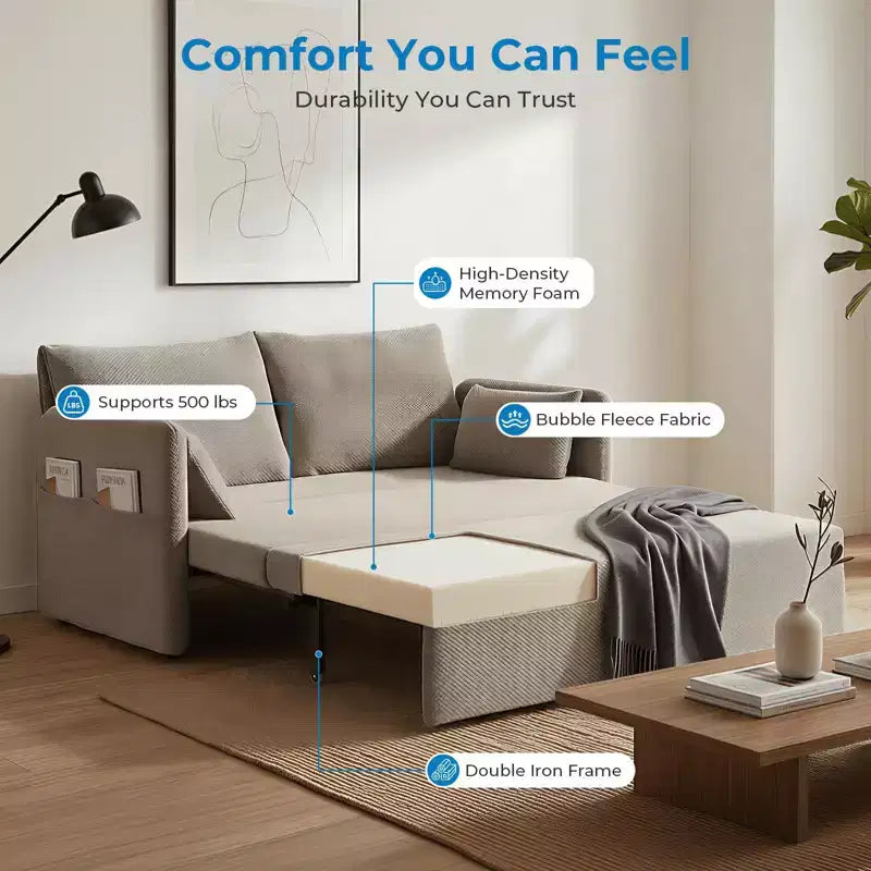 Convertible Sofa Bed with Adjustable Backrest, Bubble Fleece