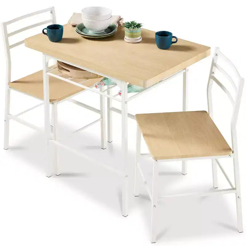 Best Choice Products 3-Piece Modern Dining Set, Square Table & Chairs Set w/ Steel Frame, Built-In Storage Rack