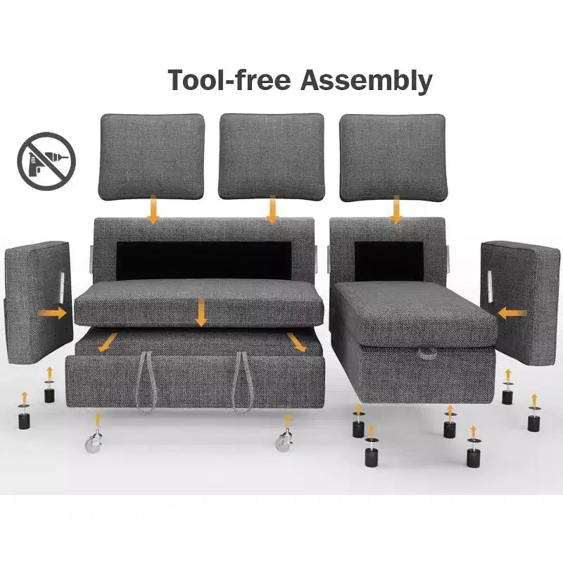 Dyonery 81 Sleeper Sofa Bed, 2 in 1 Pull Out Couch with Reversible Storage Chaise