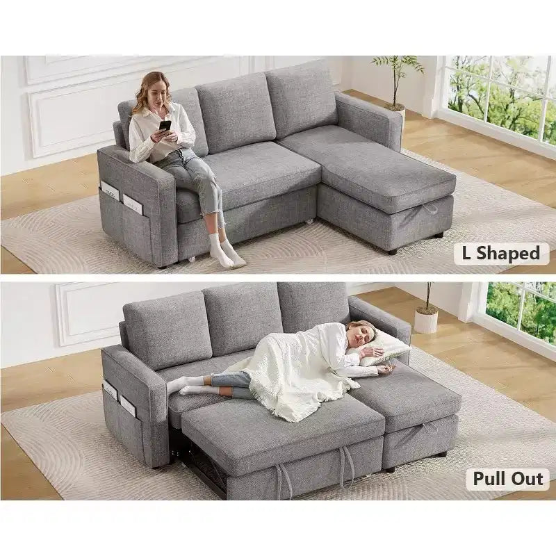 Dyonery 81 Sleeper Sofa Bed, 2 in 1 Pull Out Couch with Reversible Storage Chaise