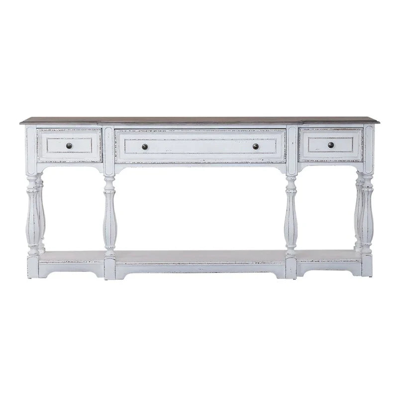 Antique White & Weathered Bark 72 Inch Hall Console Table