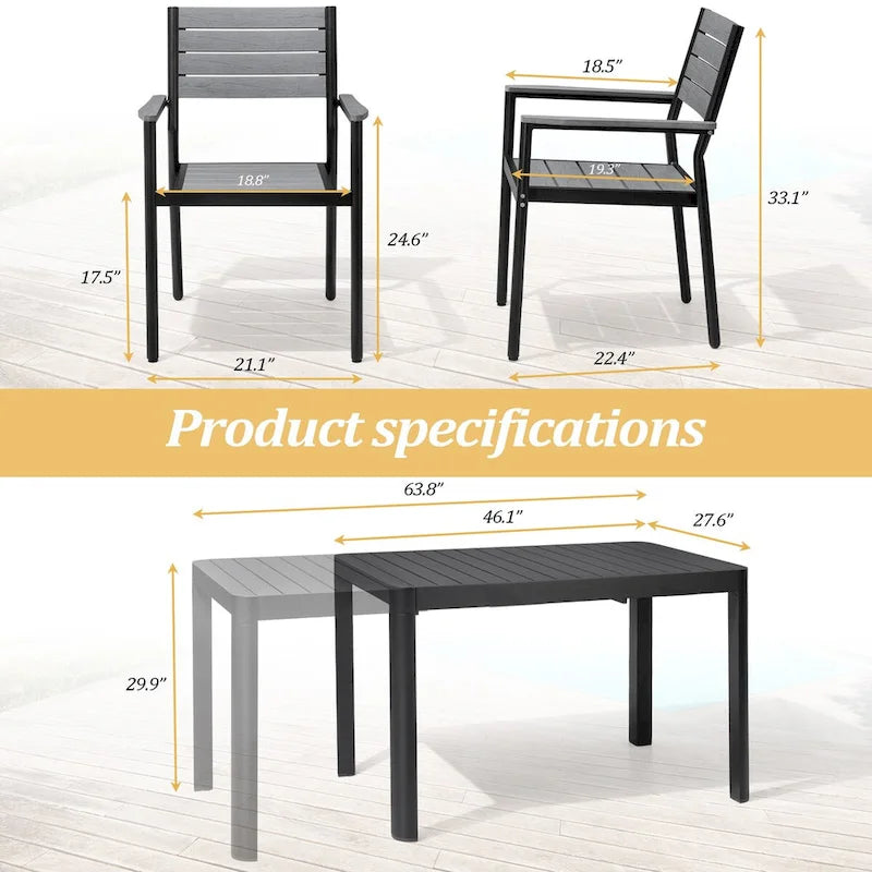 Outdoor 5/7-Piece Patio Aluminum Dining Set Stackable Chairs and Extendable Table