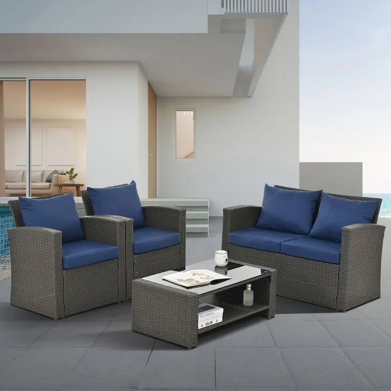 4-Piece Outdoor Patio Furniture Conversation Set