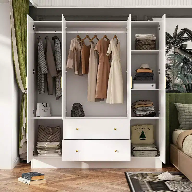 Modern Wardrobe with Mirror Closet Organization Armoire: Sturdy Rails, Smooth Drawers Practical & Stylish