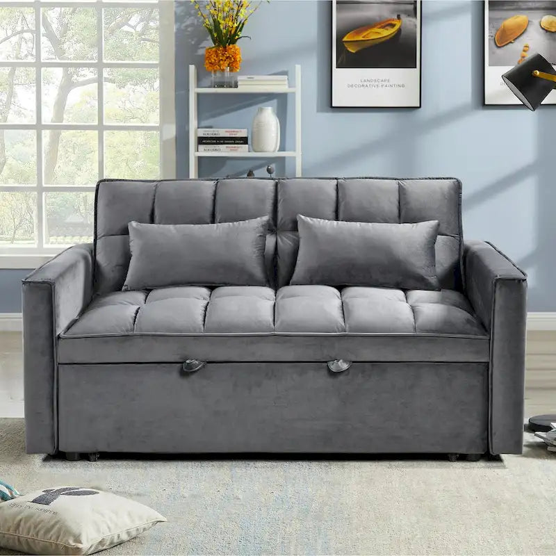 Modern Velvet Futon Loveseat with Reclining Backrest & Pockets, Seats 2 ??Dark Gray / Light Gray / Blue / Black